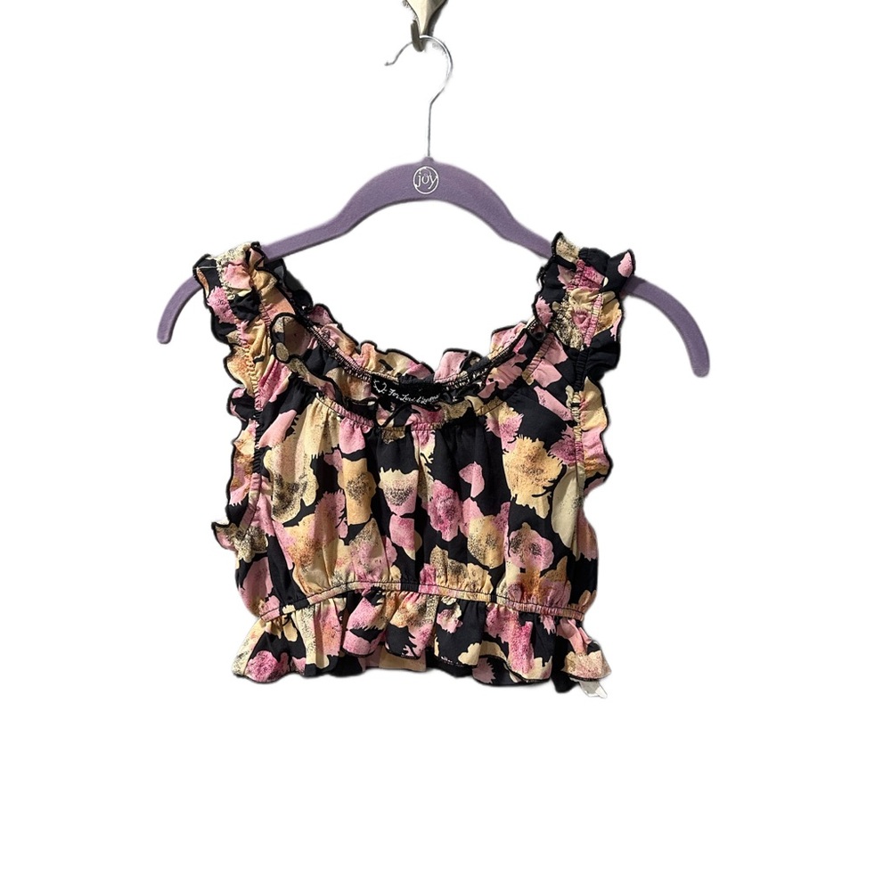 For Love & Lemons Floral Frill Ruffle Trim Sleeveless Crop Top